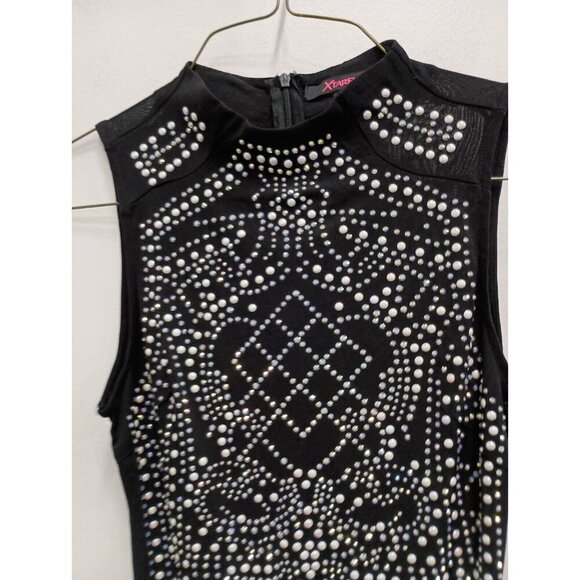 VTG 90s Y2K Xtaren Womens Top Medium Black Studded Mesh Sleeveless WhimsiGoth - Picture 3 of 8
